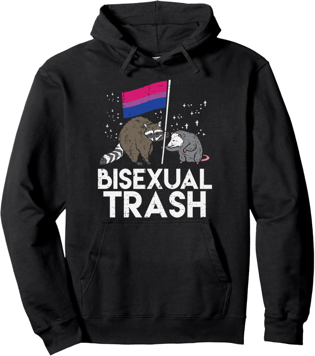 Bisexual Trash Raccoon Opossum Flag Bi Pride Flag LGBTQ Pullover Hoodie