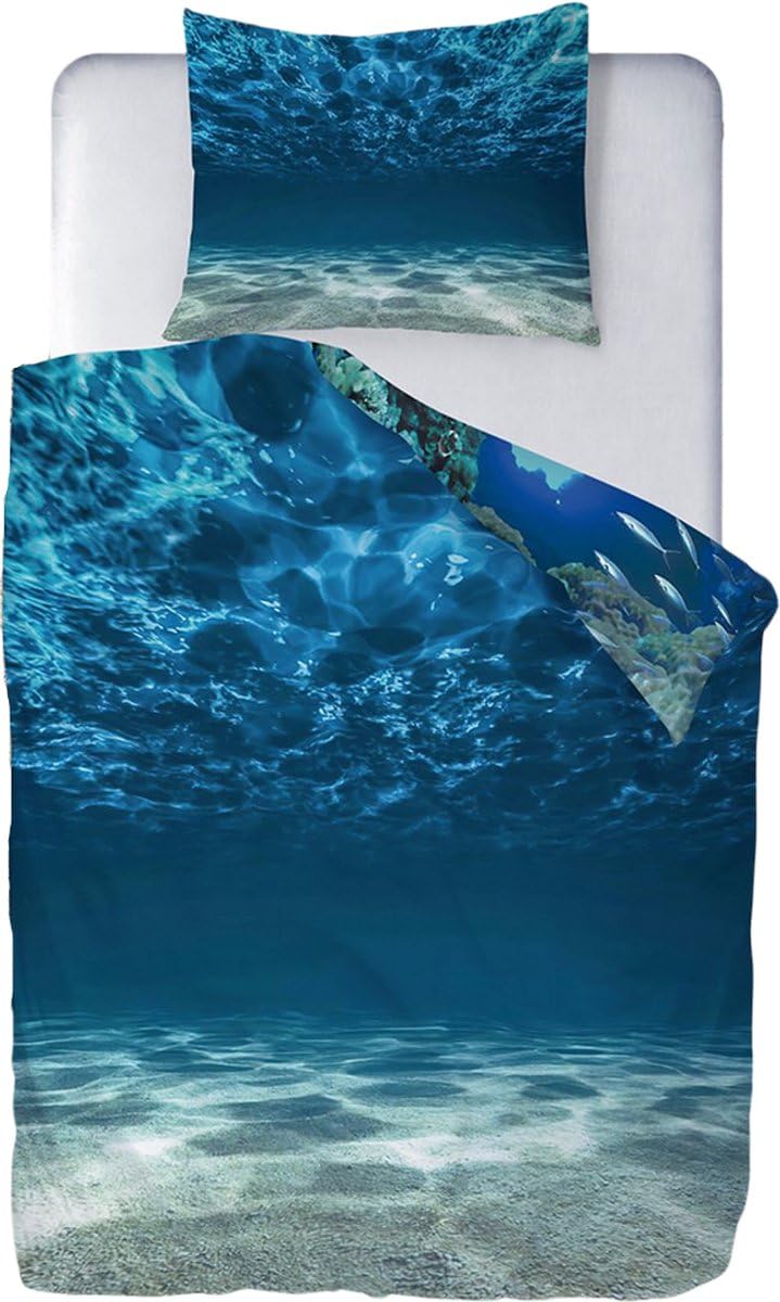 Ulticool – Bettbezug – Bettwäsche Delfin Meer Aquarium Fische Tiere – 140 x 200 cm – Kissenbezug 60