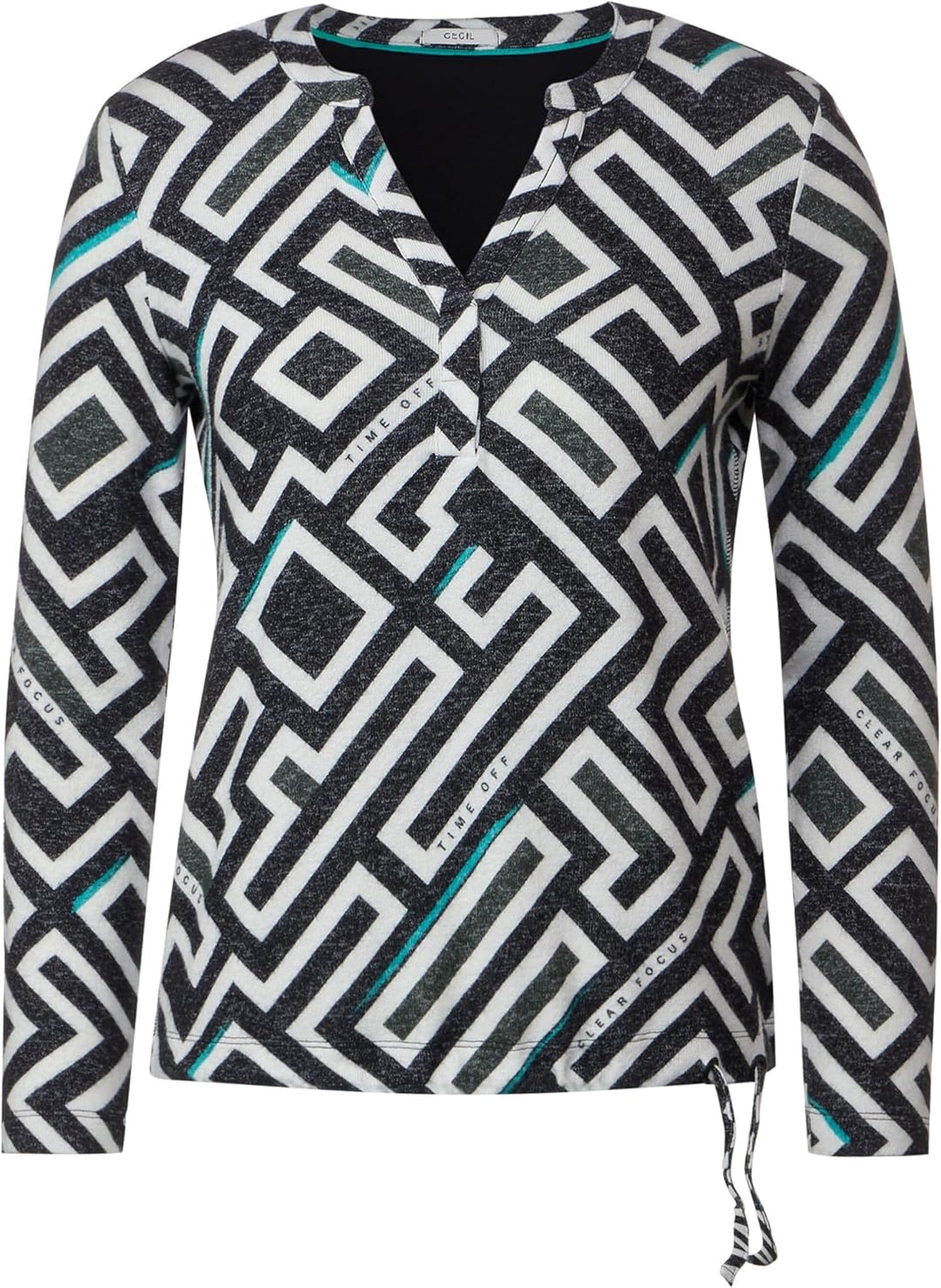 Cecil Damen Langarmshirt Bedruckt XL Black Melange, XL Black Melange