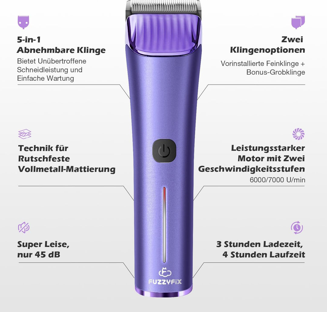 Hundeschermaschine Profi mit Ersatzklinge,5-in-1 Abnehmbare Klinge Schermaschine Hund mit 2 Geschwin