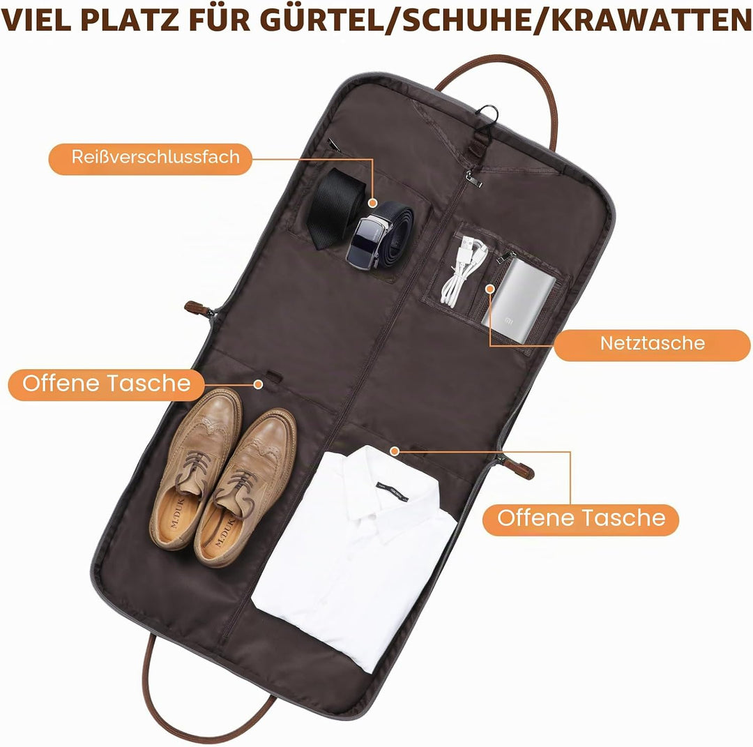 S-ZONE Herren Kleidersack Anzugtasche Canvas Echtleder Trim Kleidertasche für Reisen Kurzurlaub Gesc