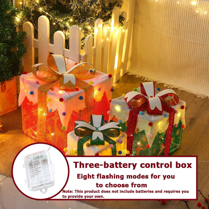 Led Geschenkbox Weihnachten mit Timer 3er Set, Led Deko Geschenke Leucht Boxen, Weihnachtsdeko Leuch