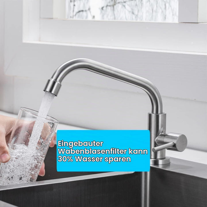 ONECE Küchenarmatur Kaltwasser Wasserhahn Küche Kaltwasserhahn mit 360° schwenkbar, Kaltwasserarmatu