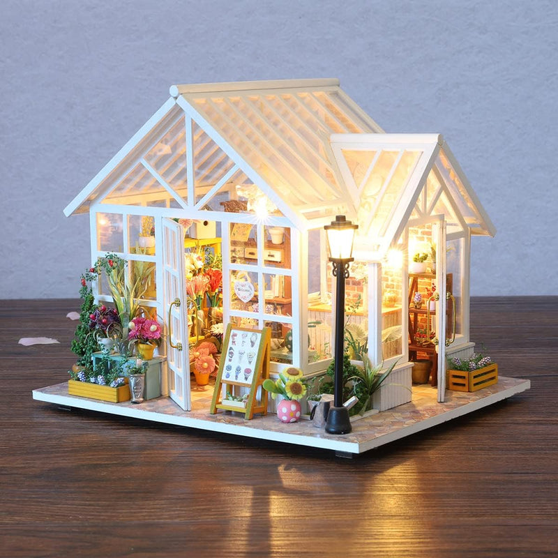 GuDoQi DIY Puppenhaus Miniatur Kit, 3D Hölzernes Puppenhaus Bausatz mit Möbeln und Musik und LED-Lic