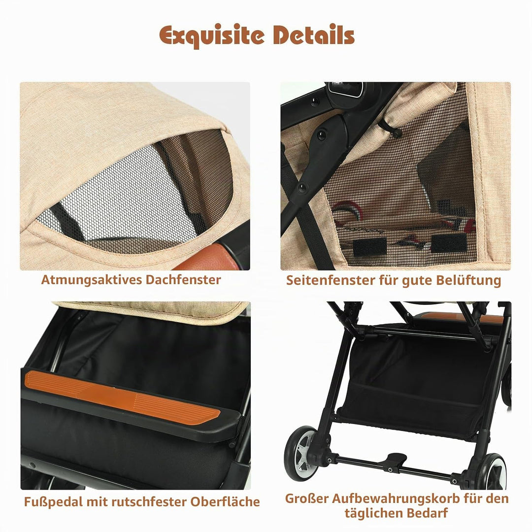 LIFEZEAL Kinderwagen Klappbar, Kinderbuggy mit Liegeposition & verstellbarer Rückenlehne, Reisebuggy