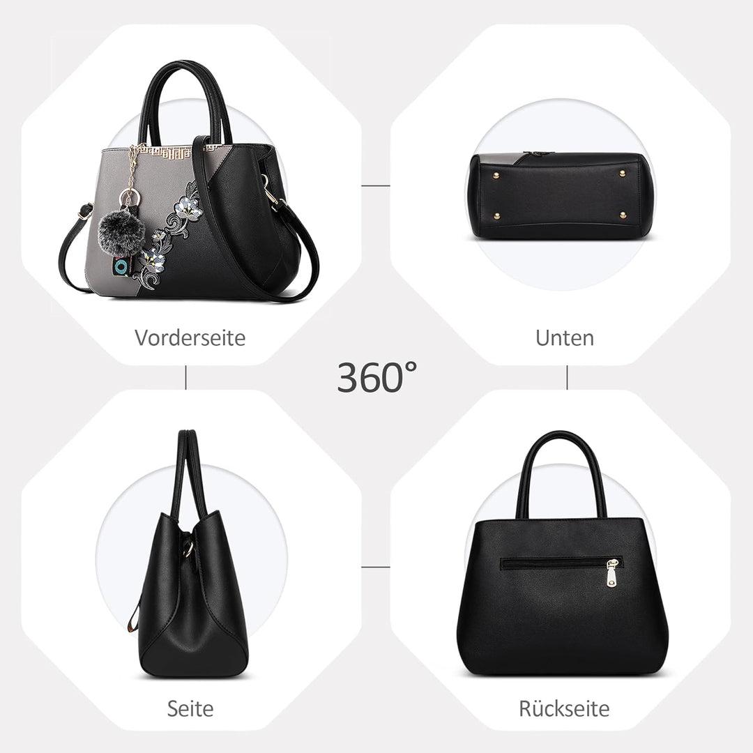 DORRISO Damen Handtasche Mode Stickdesign Schultertasche Grosse Kapazität Umhängetasche Casual Reise