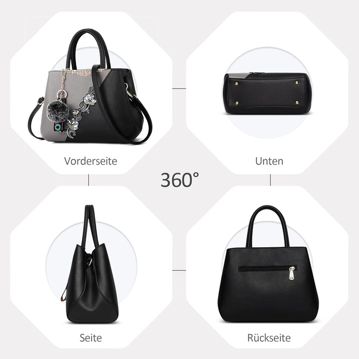 DORRISO Damen Handtasche Mode Stickdesign Schultertasche Grosse Kapazität Umhängetasche Casual Reise