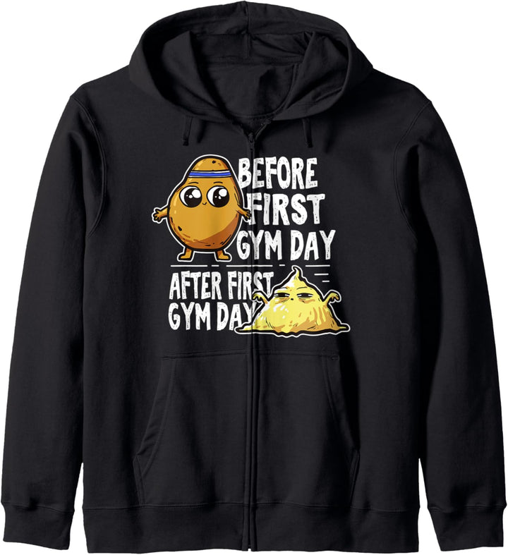 Lustiges Vorher Nachher Gym Workout Geschenk Fitness Meme Kapuzenjacke