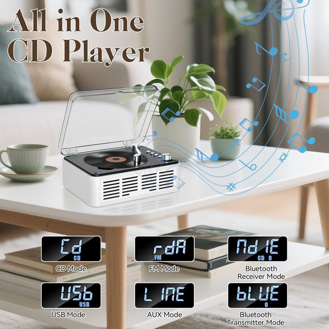 Gueray CD Player mit Lautsprechern HiFi-Stereo-Sound CD Spieler, Vintage-CD-Player Bluetooth für zu