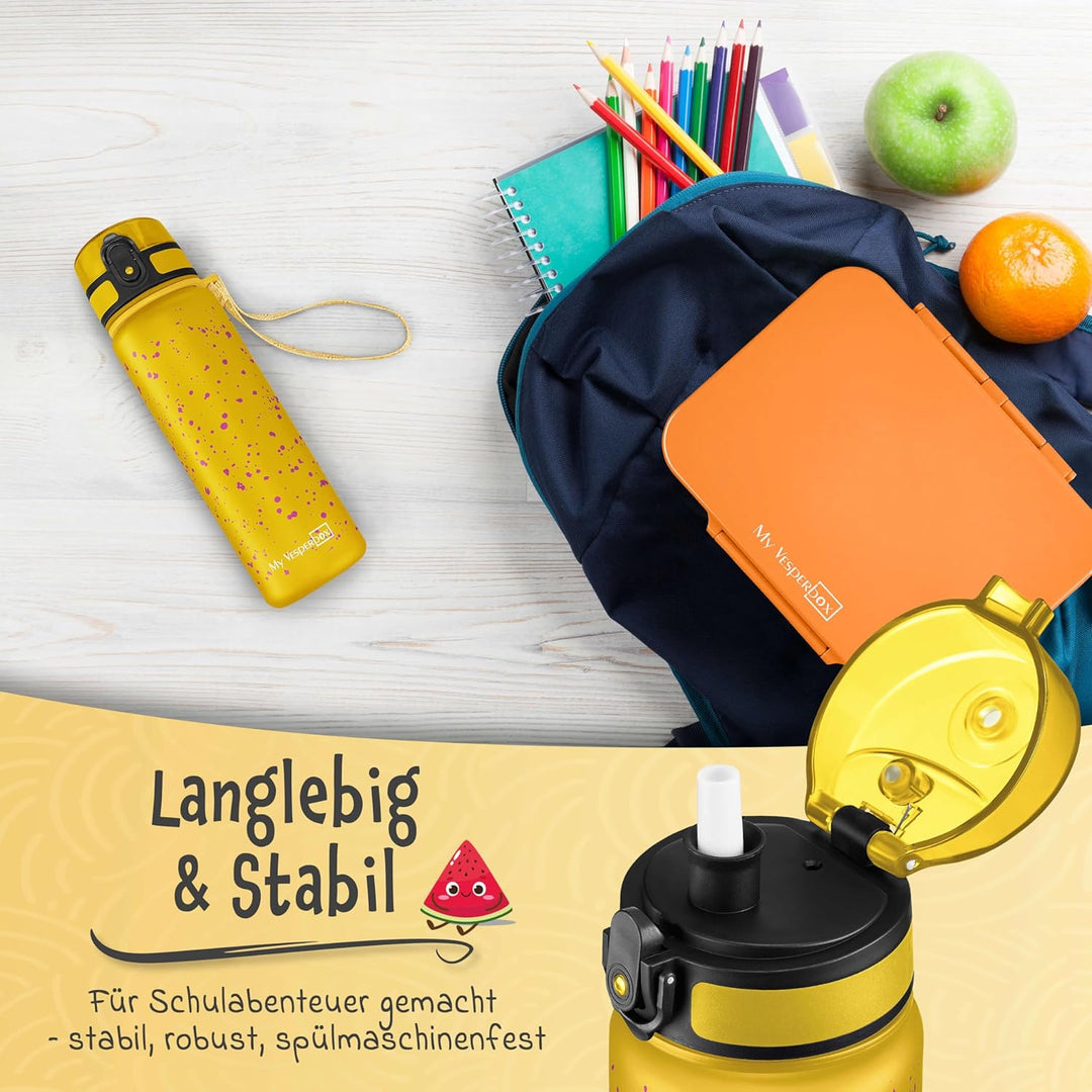 My Vesperbox – Minny - Kinder Trinkflasche auslaufsicher – 350ml, 500ml, 750ml – mit Strohhalm oder