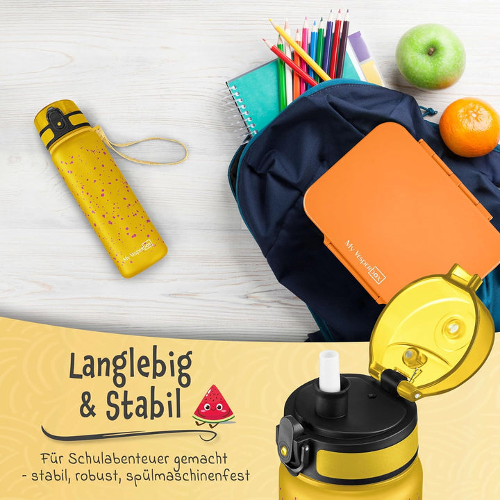 My Vesperbox – Minny - Kinder Trinkflasche auslaufsicher – 350ml, 500ml, 750ml – mit Strohhalm oder