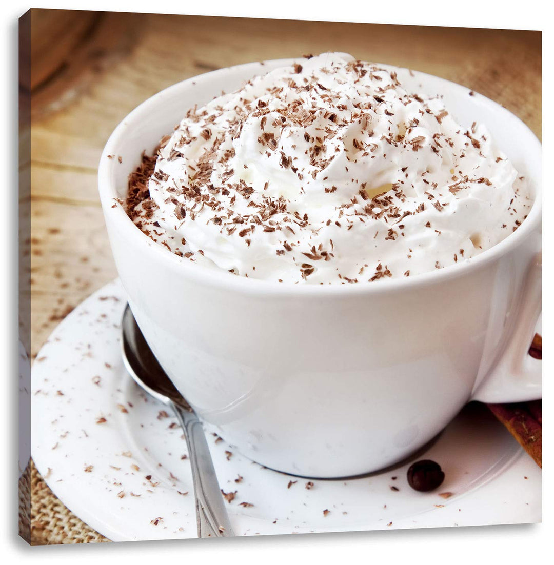 Kaffee mit viel Creme, Format: 70x70 auf Leinwand, XXL riesige Bilder fertig gerahmt mit Keilrahmen,