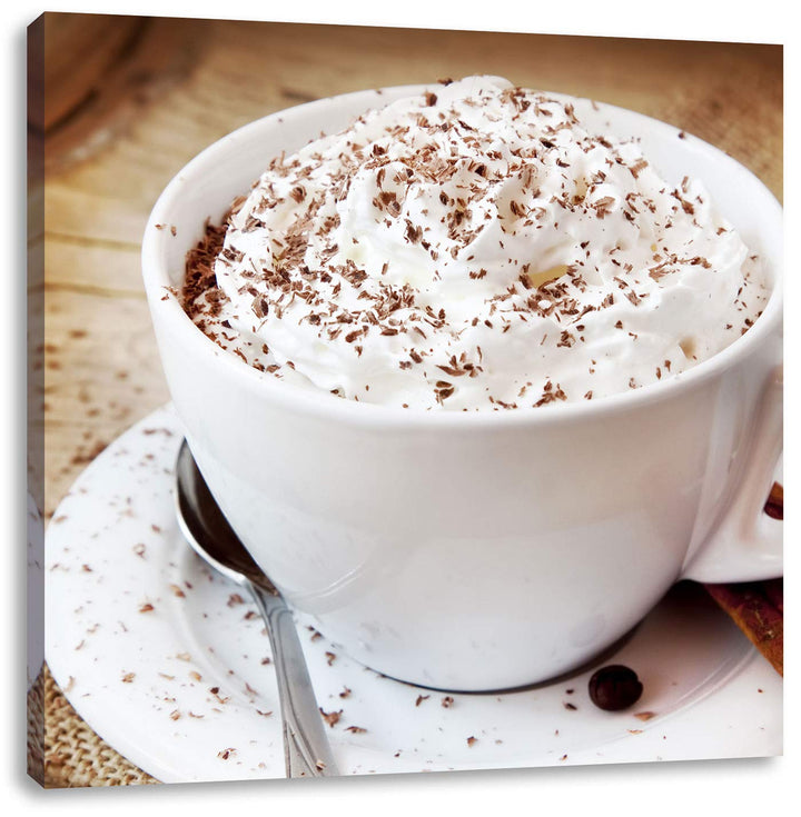 Kaffee mit viel Creme, Format: 70x70 auf Leinwand, XXL riesige Bilder fertig gerahmt mit Keilrahmen,