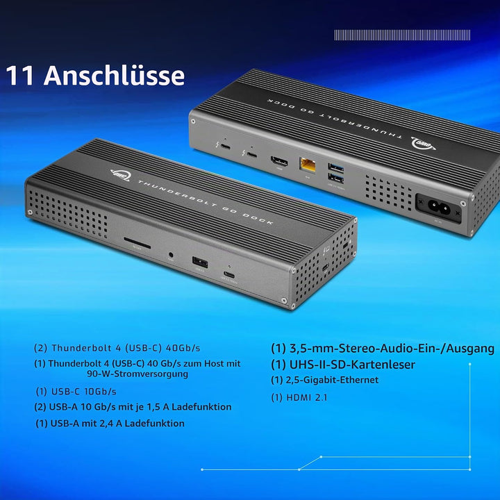 OWC Thunderbolt Go Dock, 11 Anschlüsse, integriertes Netzteil, 90 W Ladegerät, kompatibel mit Thunde