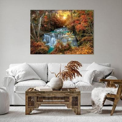 ARTTOR Bilder auf Leinwand 100x70cm Leinwandbild Park Wasserfall Wasser Gross Wanddeko Bild Schlafzi