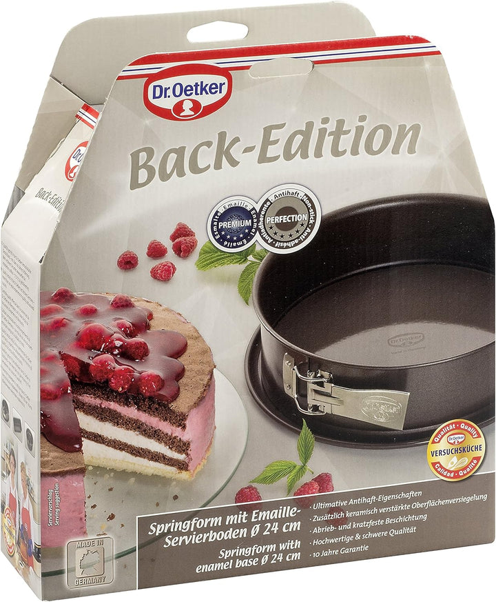 Dr. Oetker Springform Ø 24 cm, Backform der Serie Back-Edition mit Emaille-Servierboden, runde Kuche