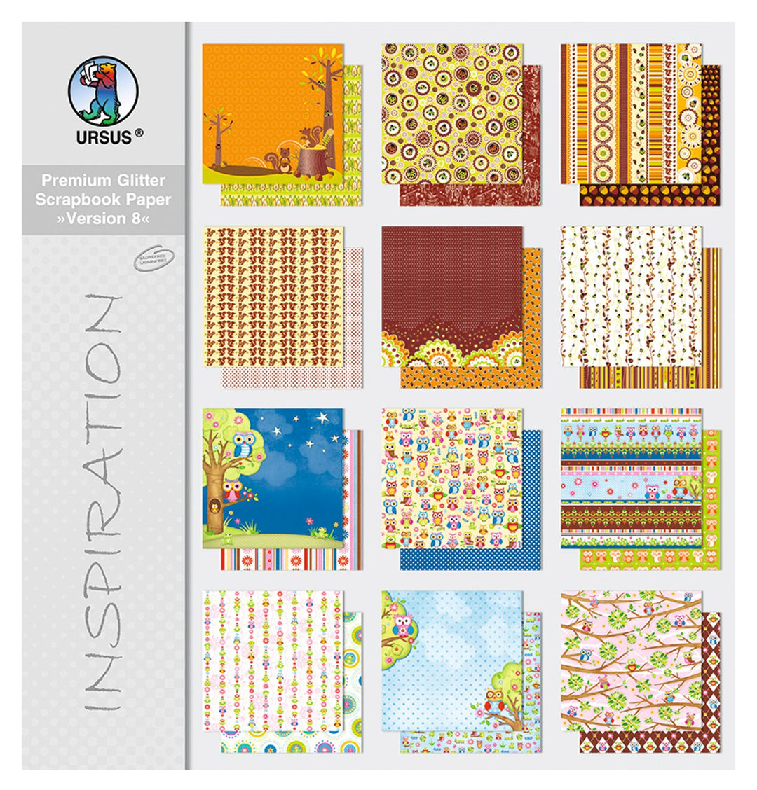 Ursus 71640099 - Premium Glitter Scrapbook paper Block, Version 8, ca. 30,5 x 30,5 cm, 190 g/qm, 12