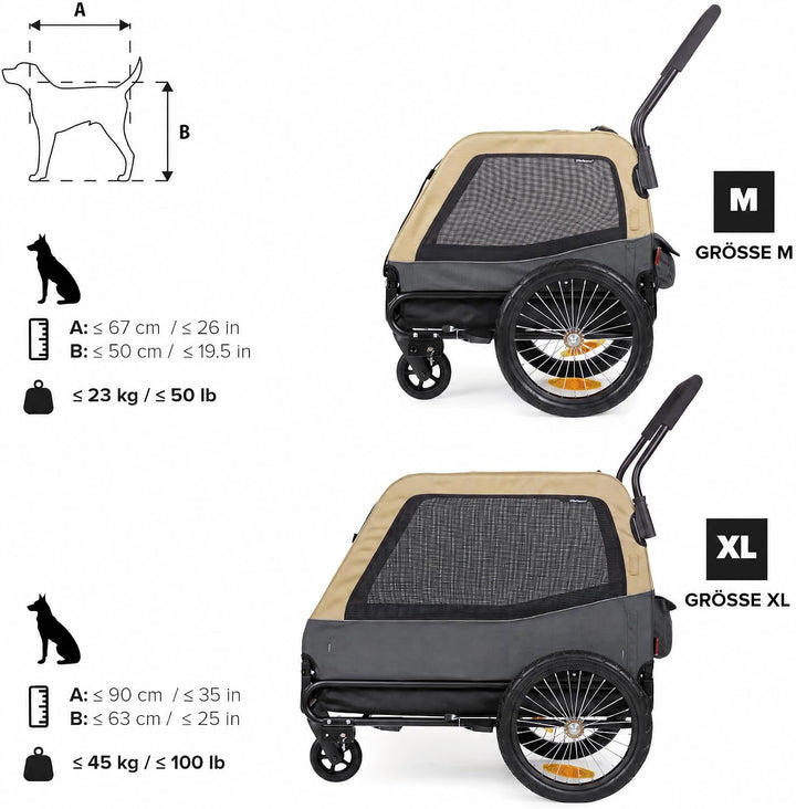 Polisport Hundeanhänger &amp; 2-in-1-Kinderwagen Grösse M &amp; XL, M