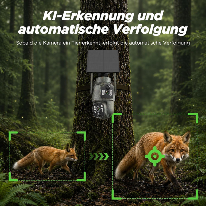 VOOPEAK 4G LTE Wildkamera mit SIM Karte, Dual-Objektiv Wildtierkamera mit 360° Live-Übertragung, 2K