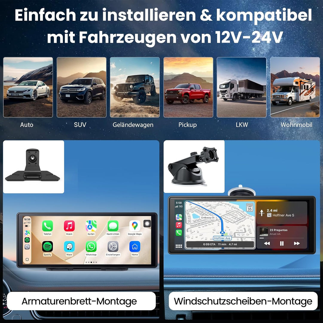 CarPlay Bildschirm, Wireless Android Auto Display mit 9,26 Zoll Touchscreen, GPS Navigationsgeräte,