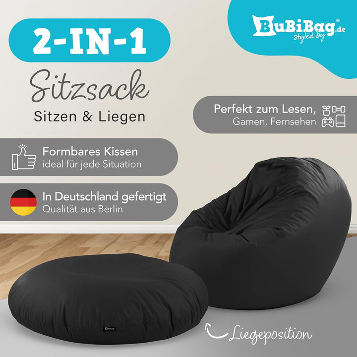 BuBiBag 2in1 Sitzsack L - XXL mit Füllung für Kinder &amp; Erwachsene, Gaming Beanbag &amp; Bodenkissen für