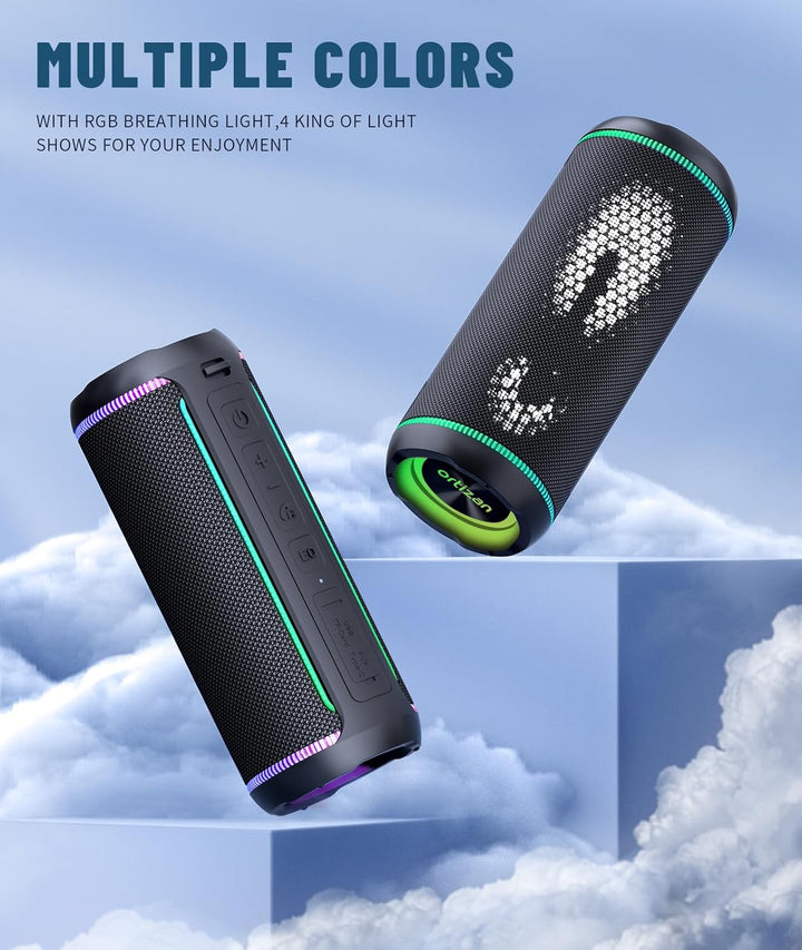 Ortizan Bluetooth Lautsprecher, Musikbox mit LED-Licht, Bluetooth 5.3, 30 Stunden Spielzeit, tragbar