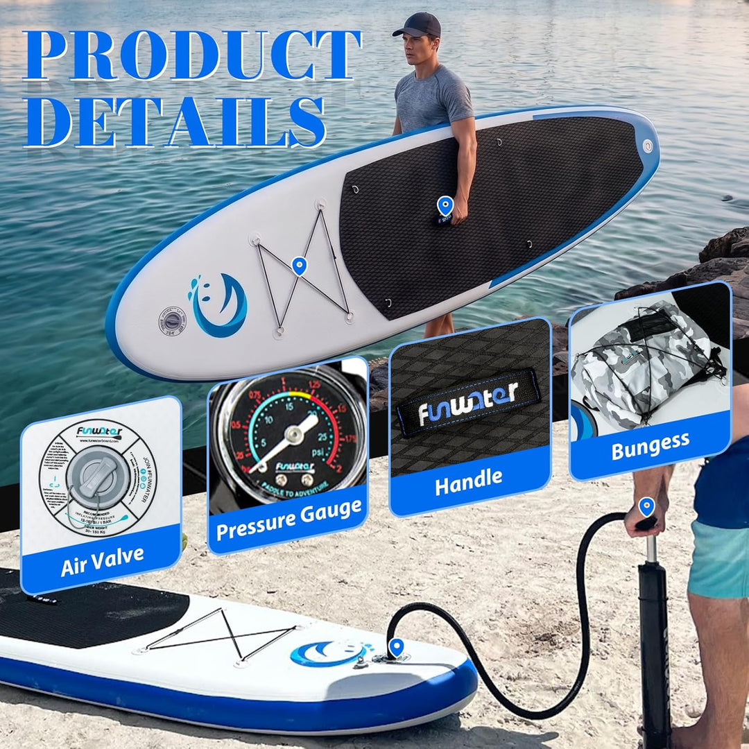 FunWater Aufblasbare Stand Up Paddling Board Sup Paddle Board Mit Verstellbarem Paddel, Handpumpe, A