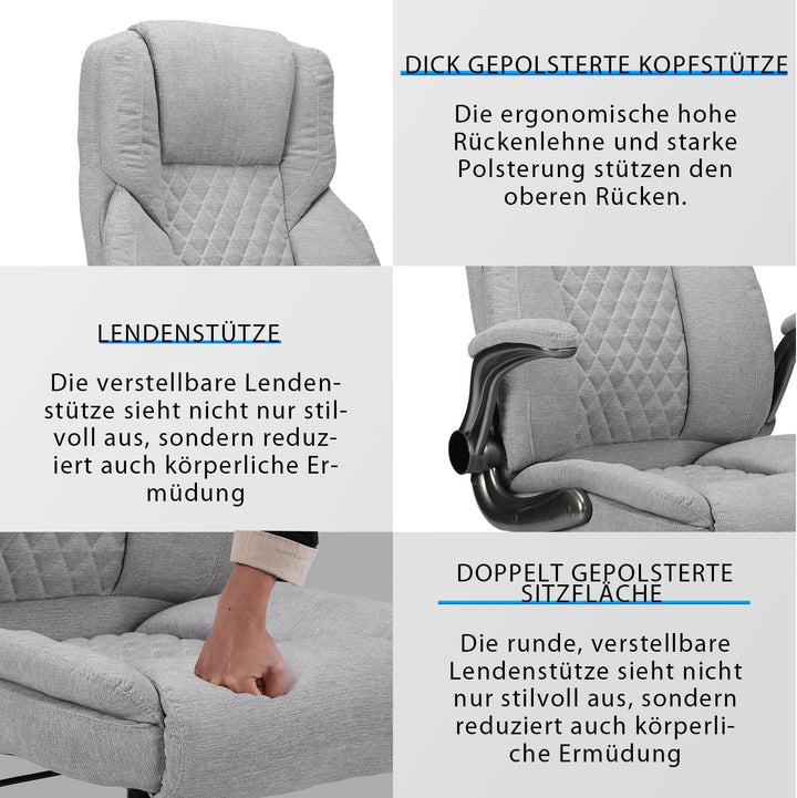 Bosmiller Bürostuhl Ergonomischer Chefsessel Bürostuhl 200 kg, Verstellbarer Rückenlehne, Hochklappb