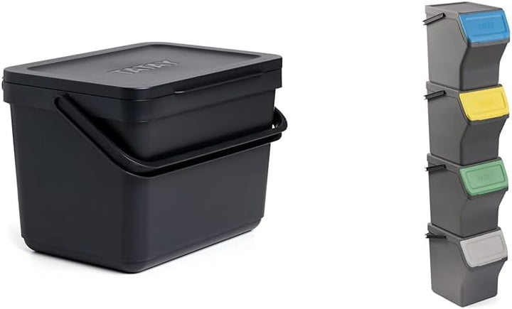 TATAY Mülltrennsystem Küche | 1 Biomülleimer Smart 6L Schwarz ohne Halterung + 4 Easy Waste Recyclin