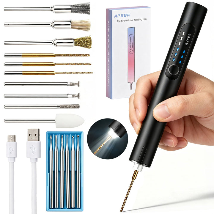 Elektrischer Mini-Gravierstift mit LED Licht 16 Zubehörteile Glasgravur Set | Tragbarer gravur stift