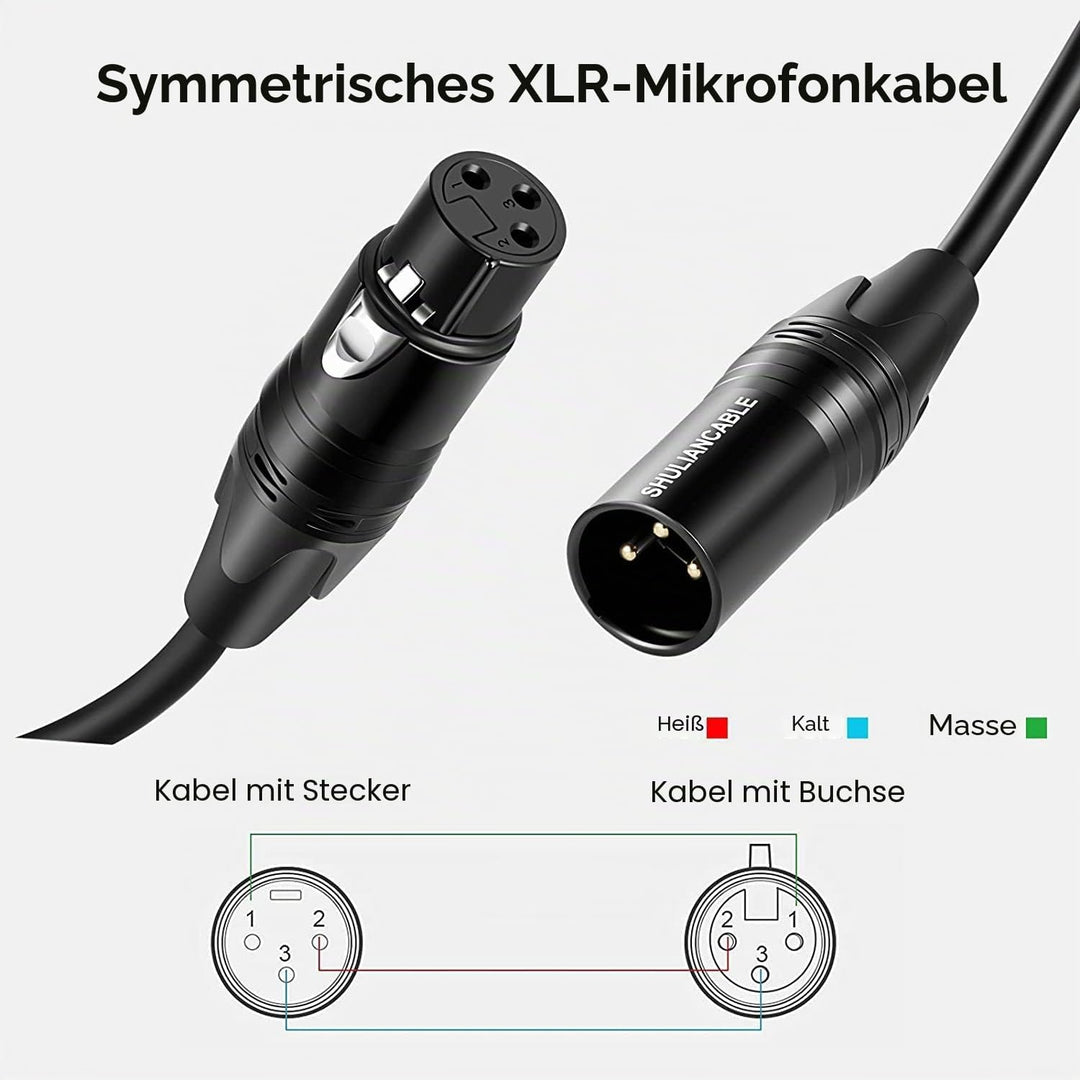 SHULIANCABLE Mikrofonkabel XLR Kabel, XLR Stecker auf XLR Buchse, Mikrofonkabel für Mikrofon, Verstä