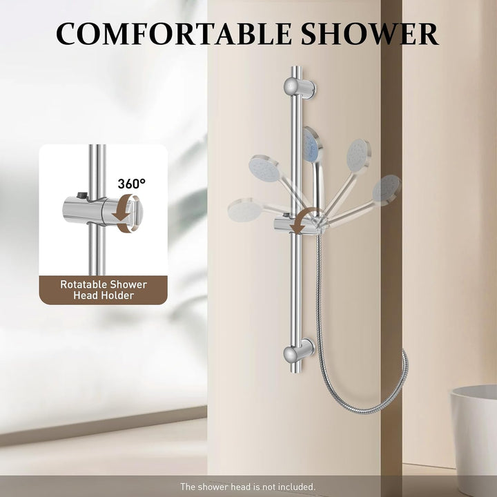 Brausestangenset Edelstahl, Duschstange mit 360°Drehbar Handbrause, Shower Head Holder, Handbrause S