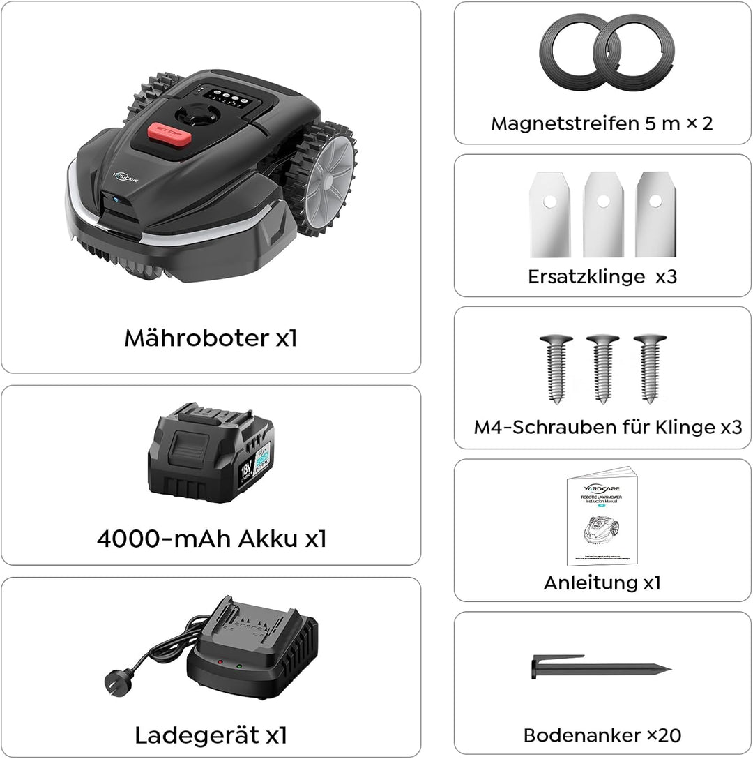 YARDCARE V3 Mähroboter ohne Begrenzungskabel, KI-Visionsnavigation, 150+ Hinderniserkennung, App-Ste