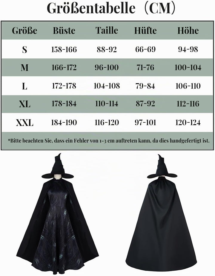 CR ROLECOS Wicked Cosplay Wicked Kostüm Halloween Karneval Party für Erwachsene Dress Up Anzug XL Sc