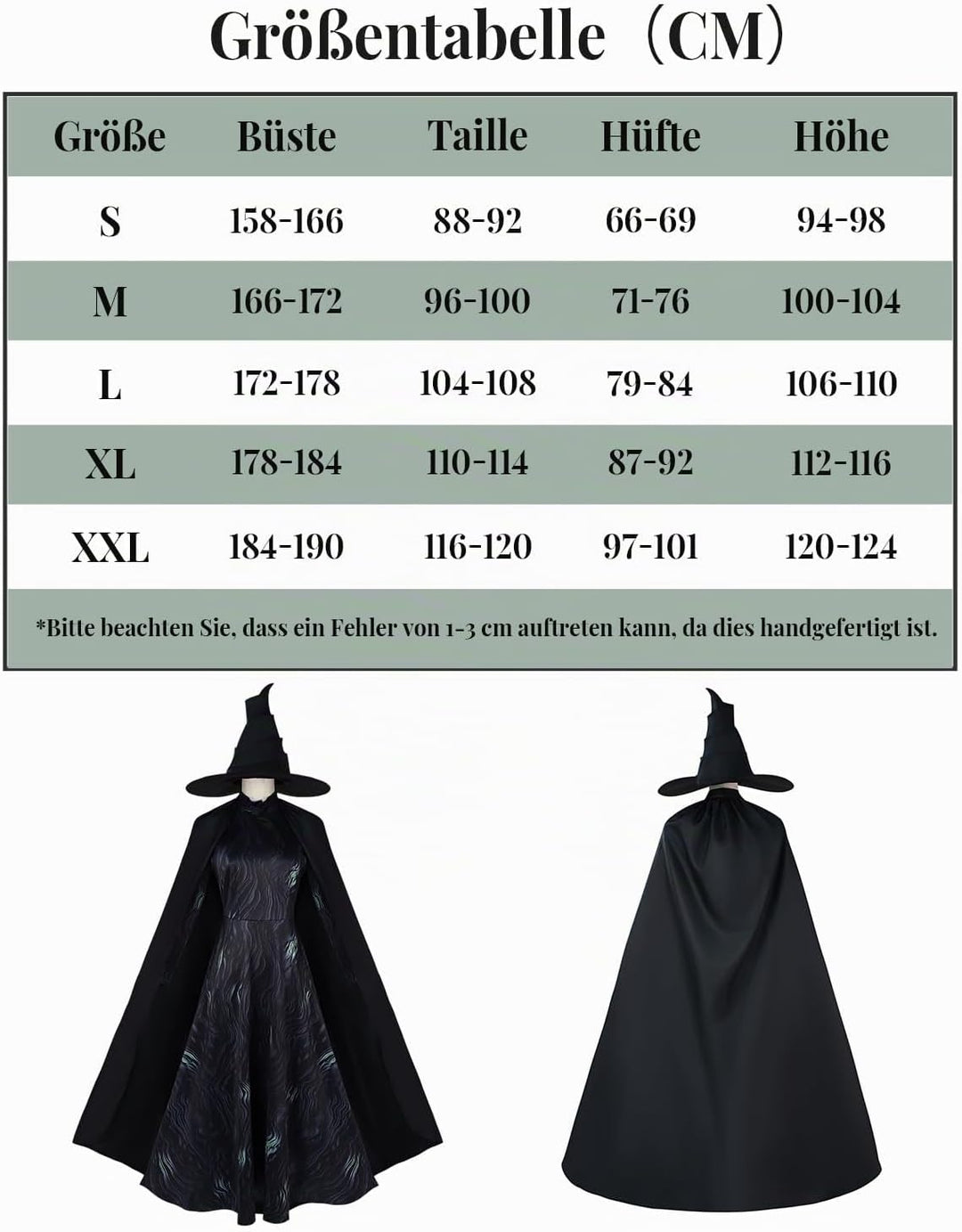 CR ROLECOS Wicked Cosplay Wicked Kostüm Halloween Karneval Party für Erwachsene Dress Up Anzug M Sch