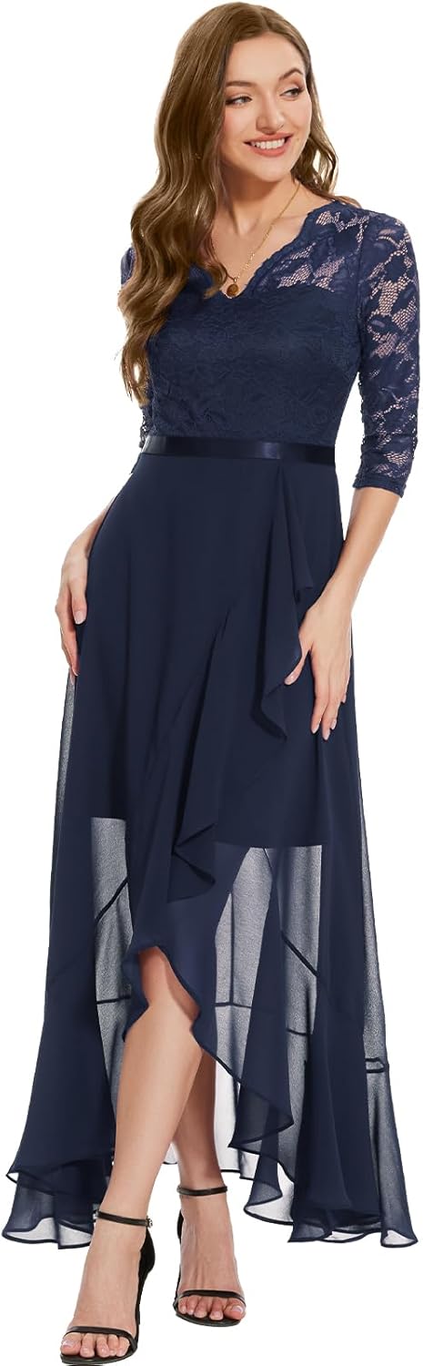 Bbonlinedress Abendkleider elegant für Hochzeit Spitzenkleid Chiffon Hi-Lo Kleid Brautjunferkleid Br