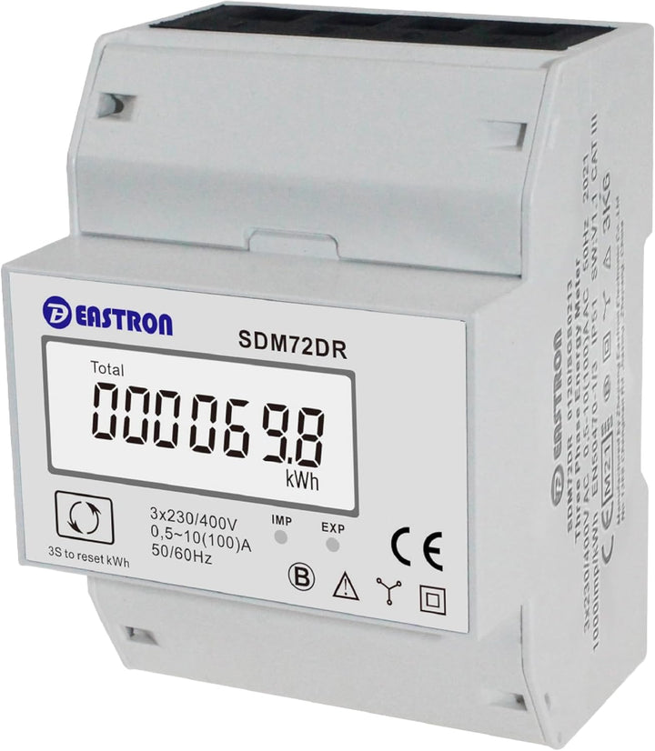 EASTRON SDM72-DR-MID - digitaler Drehstromzähler - 100A 3-phasig - Stromzähler für DIN-Schiene mit R