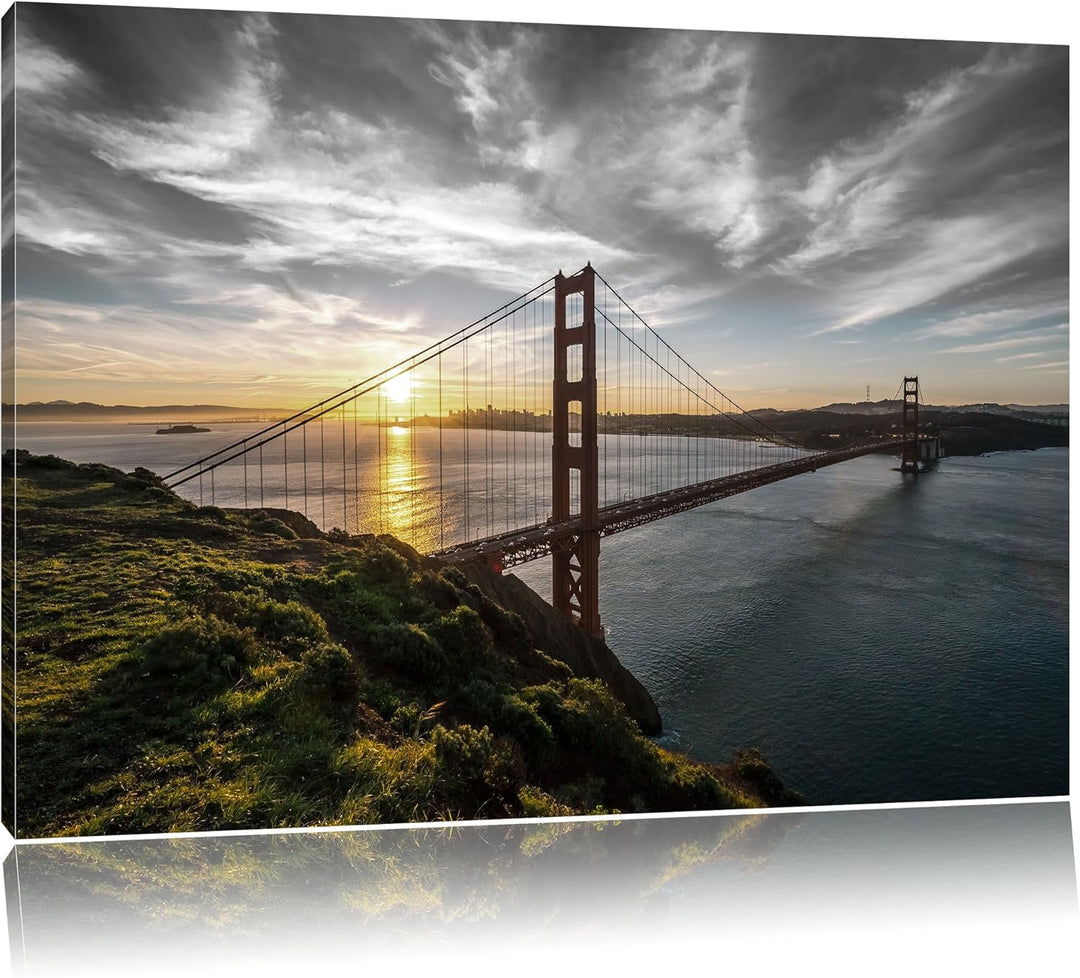 Pixxprint Golden Gate Bridge als Leinwandbild/Grösse: 100x70 cm/Wandbild/Kunstdruck/fertig bespannt,