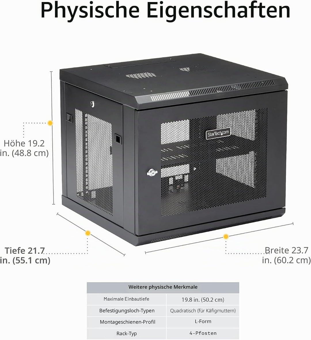 StarTech.com 9HE Wandmontage Serverschrank/Rack - 4 Pfosten Einstellbare Tiefe (5 bis 48 cm) Netzwer