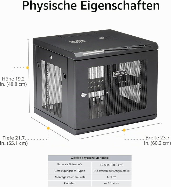 StarTech.com 9HE Wandmontage Serverschrank/Rack - 4 Pfosten Einstellbare Tiefe (5 bis 48 cm) Netzwer