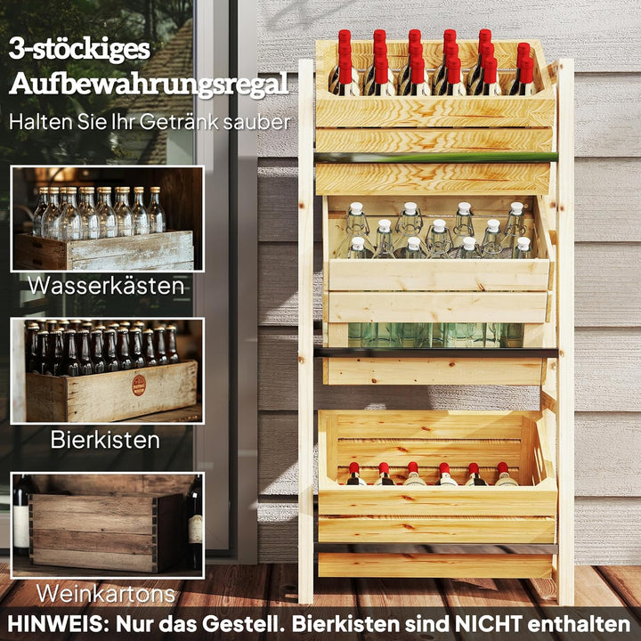 Outsunny Getränkekistenregal für 3 Getränkekisten Getränkeregal Holz Kistenregal mit 3 Ebenen freist