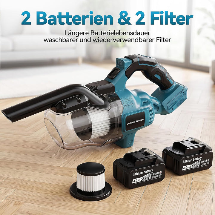 Akku Staubsauger Kompatibel mit Makita 18V,5-in-1 Handstaubsauger mit 2 x 4.0Ah Akku Ladegerät,16000