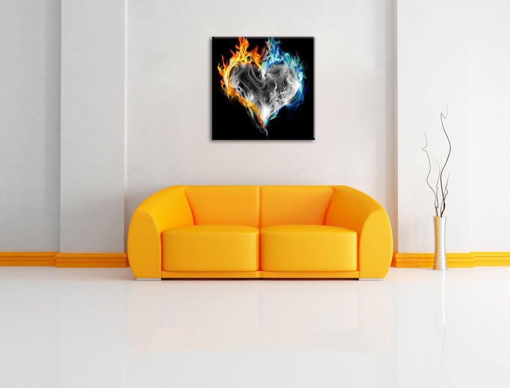 Pixxprint Herz aus Feuer und Wasser als Leinwandbild Quadratisch/Grösse: 70x70 / Wandbild/Kunstdruck