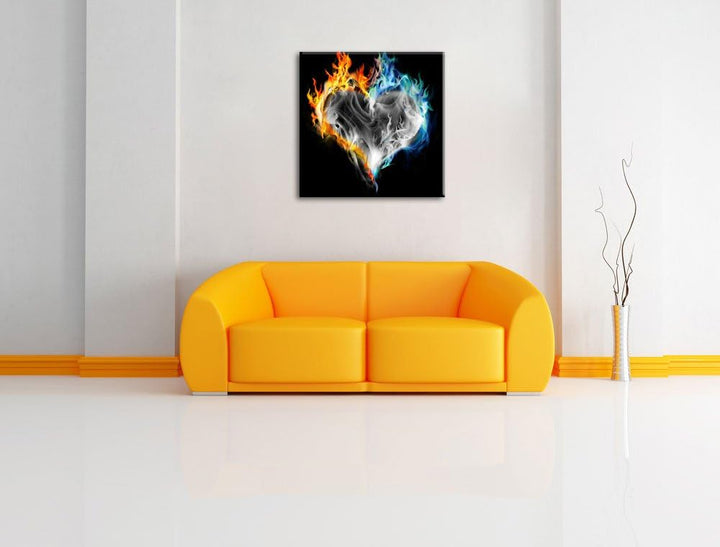 Pixxprint Herz aus Feuer und Wasser als Leinwandbild Quadratisch/Grösse: 70x70 / Wandbild/Kunstdruck
