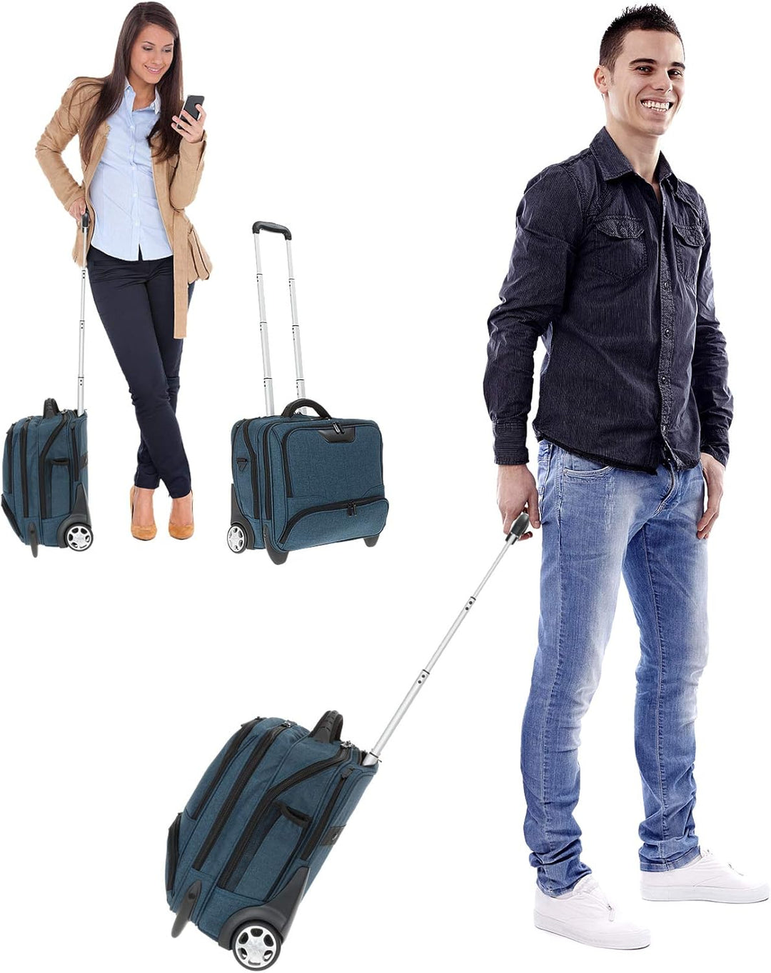 Trolley Pilotentrolly mit Polstertasche 17 Zoll [41 cm x 29 cm] + Ledermäppchen (DARKBLUE Two Tone),