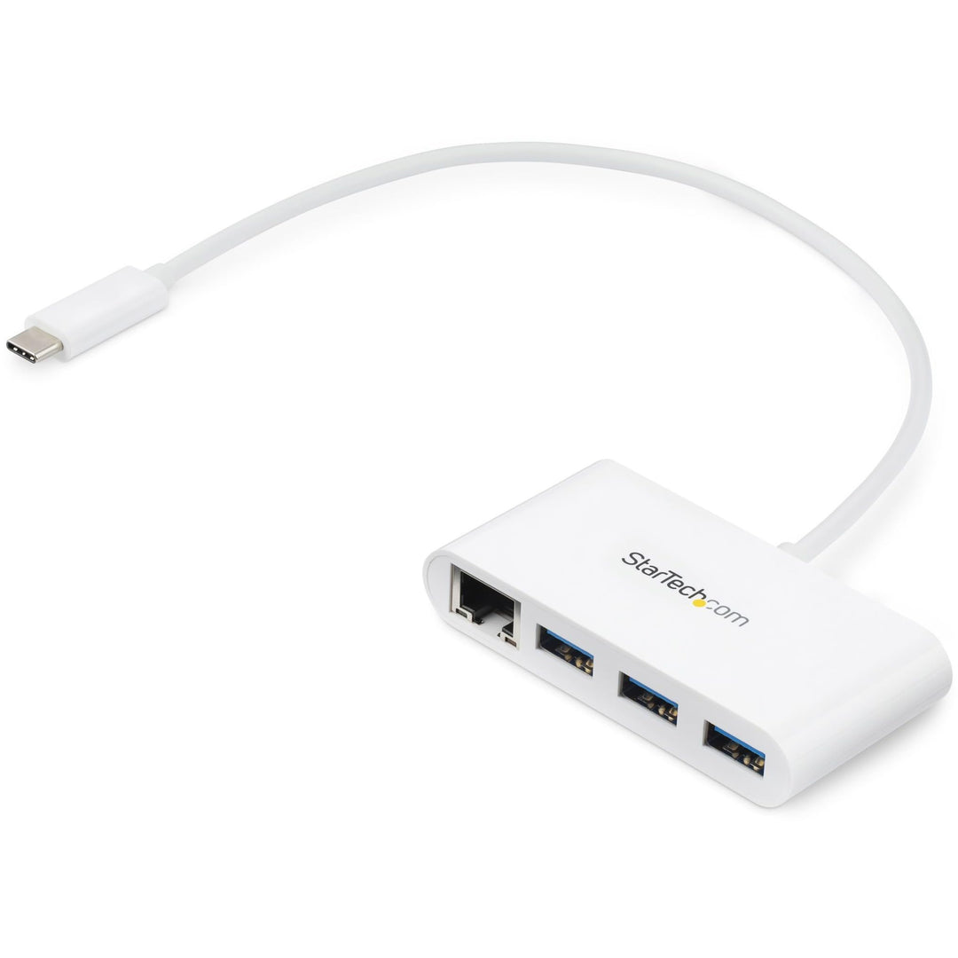 StarTech.com 3 Port USB 3.0 Hub plus Gigabit Ethernet - USB-C - Weiss - USB Hub with GbE - USB C Hub