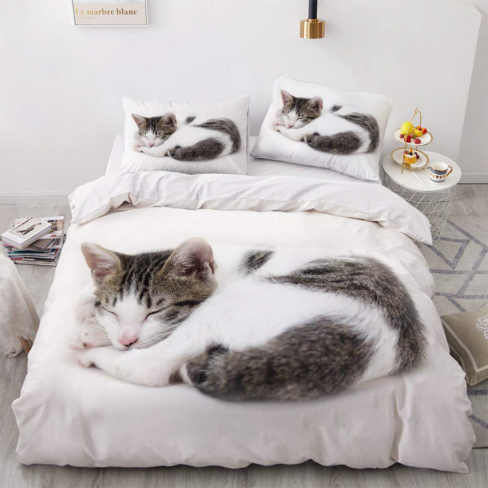 YASMENG Bettwäsche 155x220cm Weiss Katze Muster Kinder Junge Mädchen Bettwäsche Set Microfaser Bettb