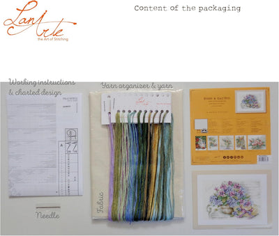 Lanarte Zählmusterpackung Hortensien/Bank Zählstoff Kreuzstichpackung, Baumwolle, Mehrfarbig, 44.0 x