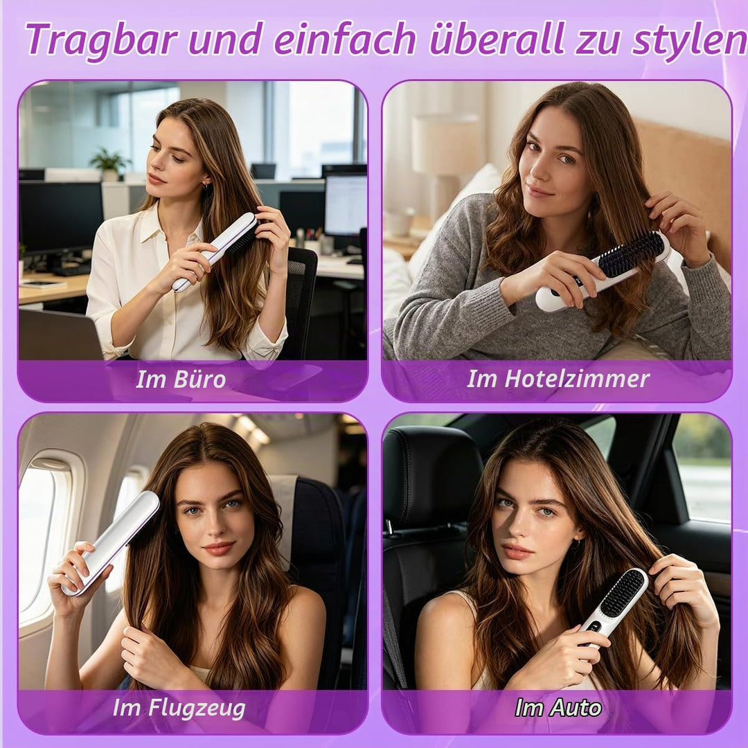 Stylingbürste für Kurze Haare, Kabellose Styling Bürste, Glättbürste Kabellos mit 3 Wärmestufen 160°