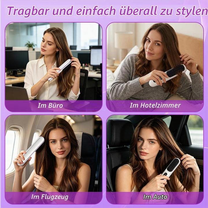 Stylingbürste für Kurze Haare, Kabellose Styling Bürste, Glättbürste Kabellos mit 3 Wärmestufen 160°